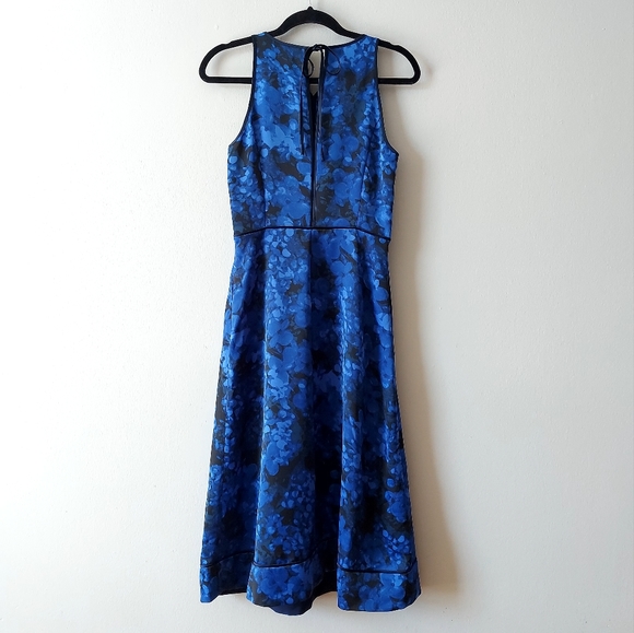 Banana Republic Sleeveless Dress Floral Print Midi Fit Flare Blue Women's Size 0 - Picture 4 of 12